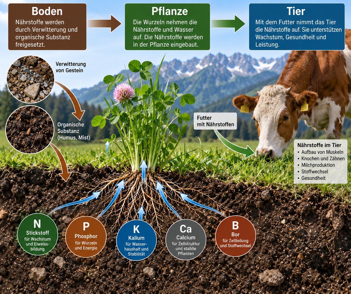 Nährstoffkette: Boden → Pflanze → Tier