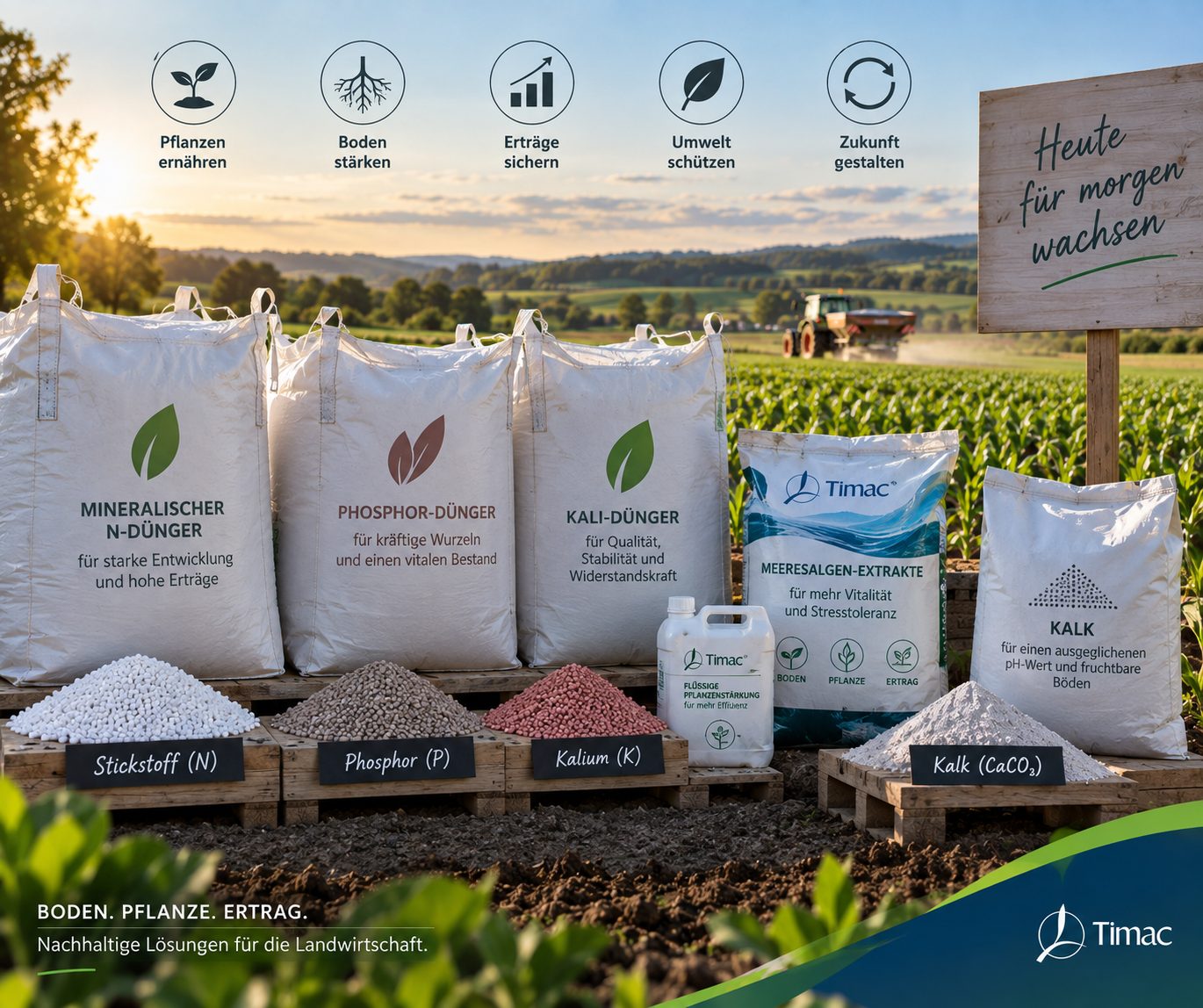Timac Agro Produktübersicht – Stickstoff-, Phosphor-, Kali- und Kalkdünger sowie Biostimulanzien